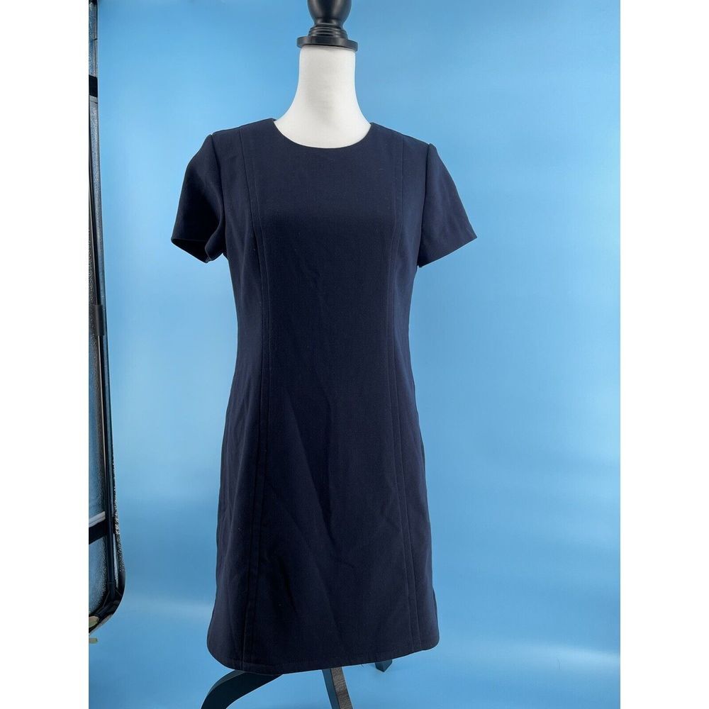 Vince Camuto Shift Dress Navy Short Sleeve Women Size 10P Classic Minimalist